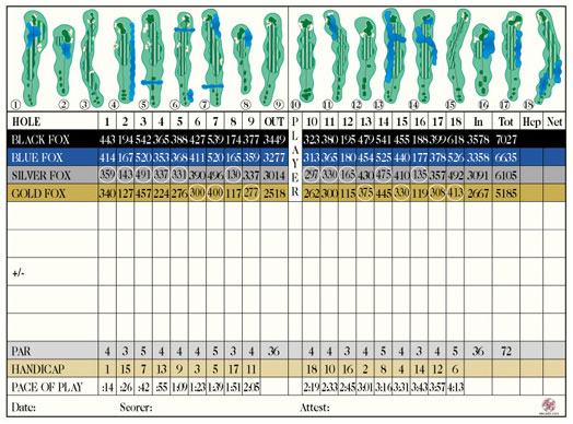 Scorecard Fox Creek Golf Course